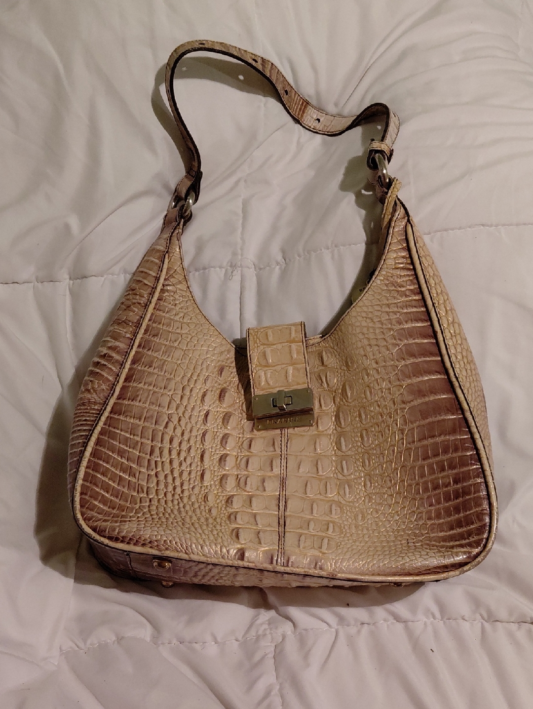 Brahmin Croc-Embossed Shoulder Bag In Taupe